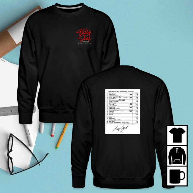 Official Billy Joel Merch Store Billy Joel "9-23-23 Foxborough Set List" Black Shirts Online Exclusive Billy Joel Shop BillyJoel