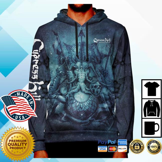 Official Cypress Hill Merch Aop Cypress Hill Elephants on Acid All Over Print Hooded Sweatshirt CypressHill