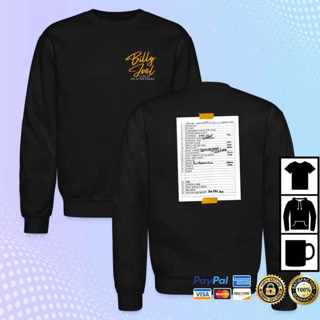 Official Billy Joel Merch Store Billy Joel "11-22-23 MSG Set List" Black Hoody Online Exclusive Billy Joel Shop BillyJoel