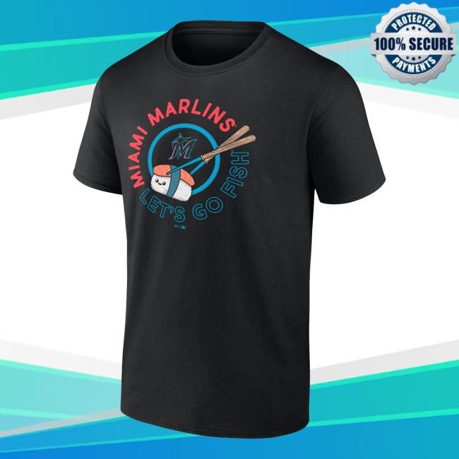 Men's Miami Marlins Fanatics Black Let's Go Fish Tees