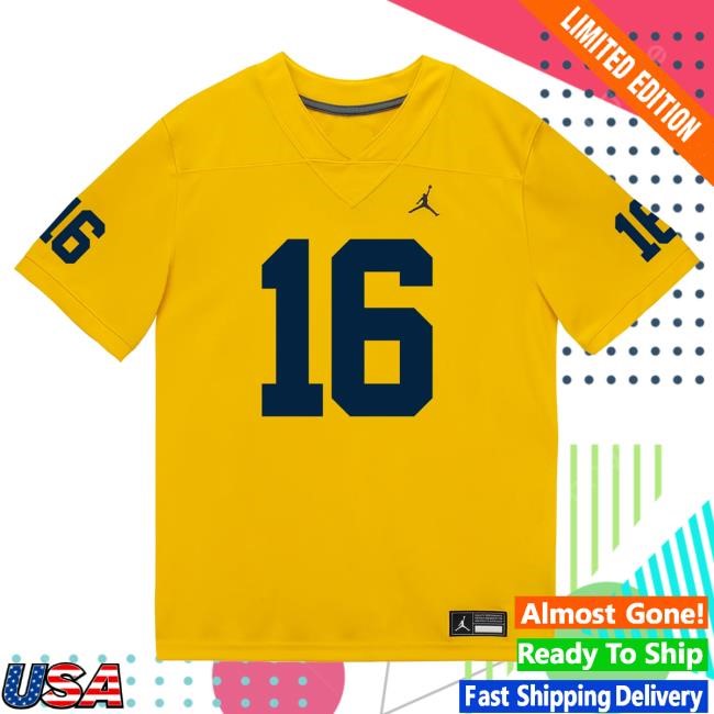 The M Den Michigan Wolverines #16 Jo'Ziah Edmond Student Athlete Maize Football Jersey Top Shirt