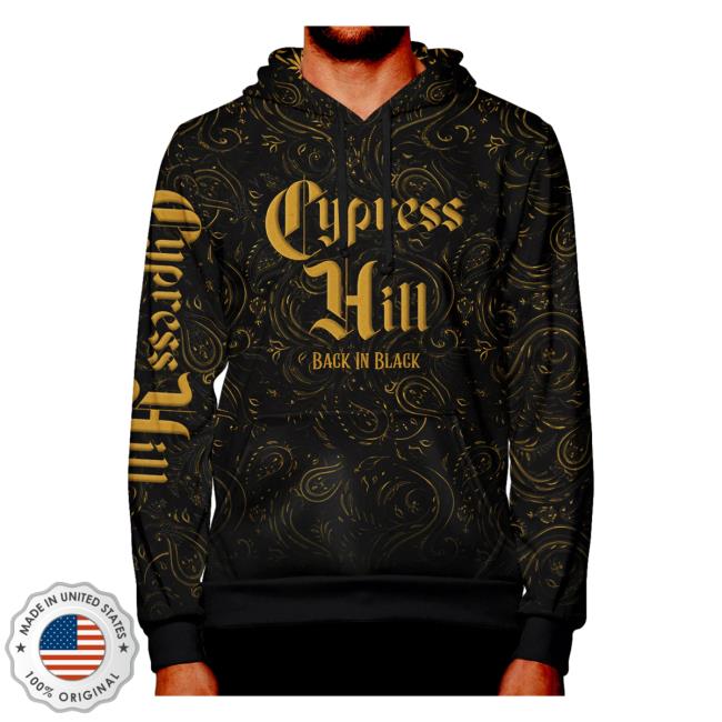 Official Cypress Hill Merch Cypress Hill Aop Back In Black All Over Print Pull Over Hoodie CypressHill