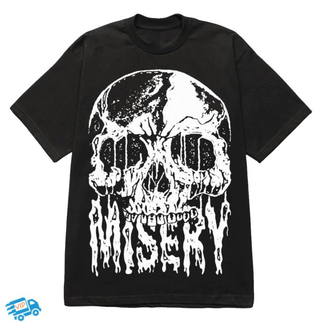 Official Misery Worldwide Skull Drip Graphic Print Black T-Shirts