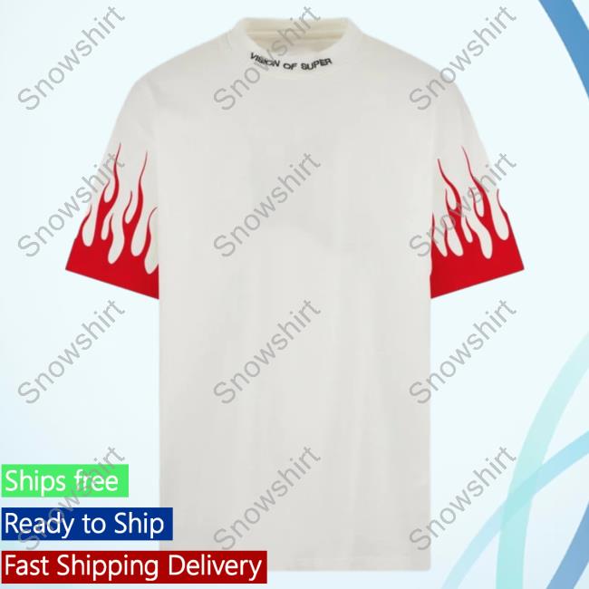 Official Vision Of White Tees With Printed Red Flames