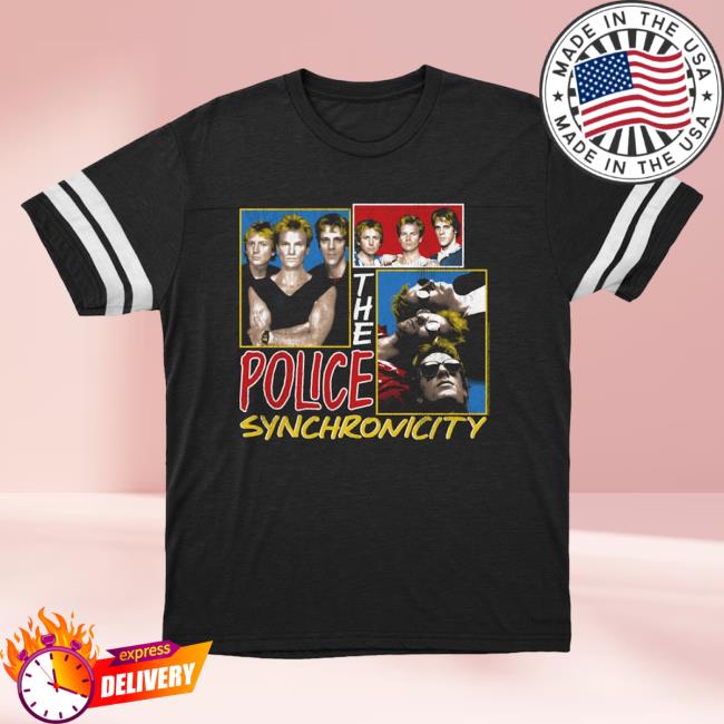 Official Merch Bar The Police Band Synchronicity Collage Distressed Attractive Shirt Vintage Smoke Blended White MerchBar ThePolice