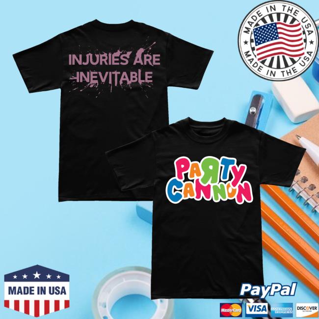 Official Indie Merch Store Shop Party Cannon Injuries Are Inevitable - Black Shirt IndieMerchStore