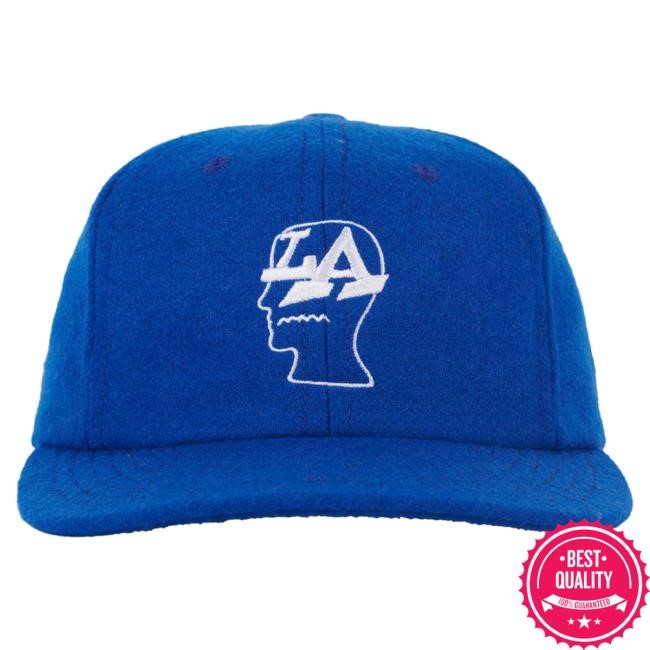 Official Brain Dead Merch Store We Are Brain Dead Wool Flannel LA Logo Head 6 Panel Hat - Blue