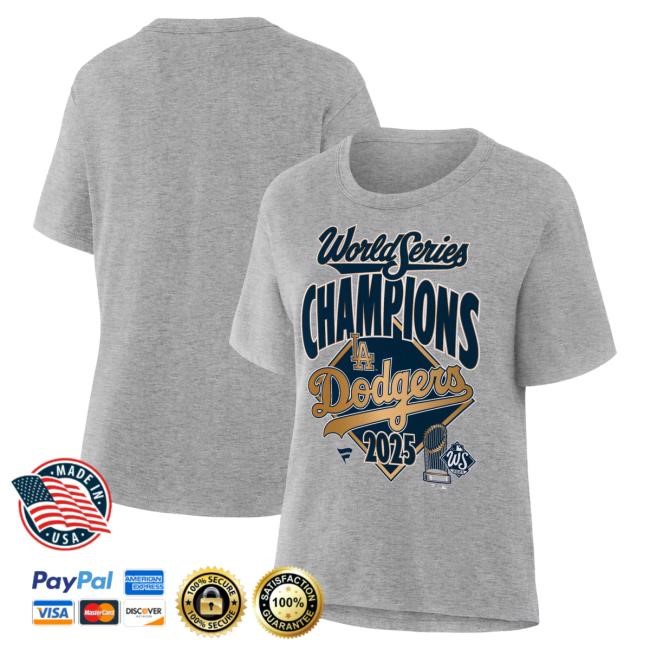 Women's Los Angeles Dodgers Fanatics Heather Gray 2025 World Series Champions Locker Room Replica Shirts Official MLB Shop