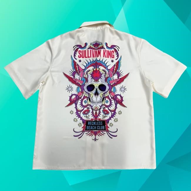 Official Sullivan King Merch "Reckless Beach Club" Button Up Top Shirt (Demented Skull) Top Shirt Sullivan King Apparel Shop SullivanKing