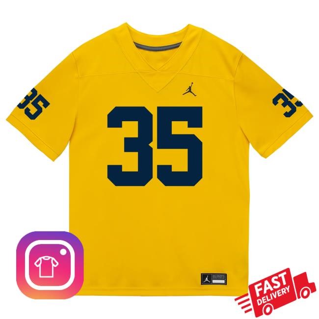 Michigan Wolverines #35 Stuart Blake Student Athlete Maize Football Jersey Top Shirt The M Den Shop Official
