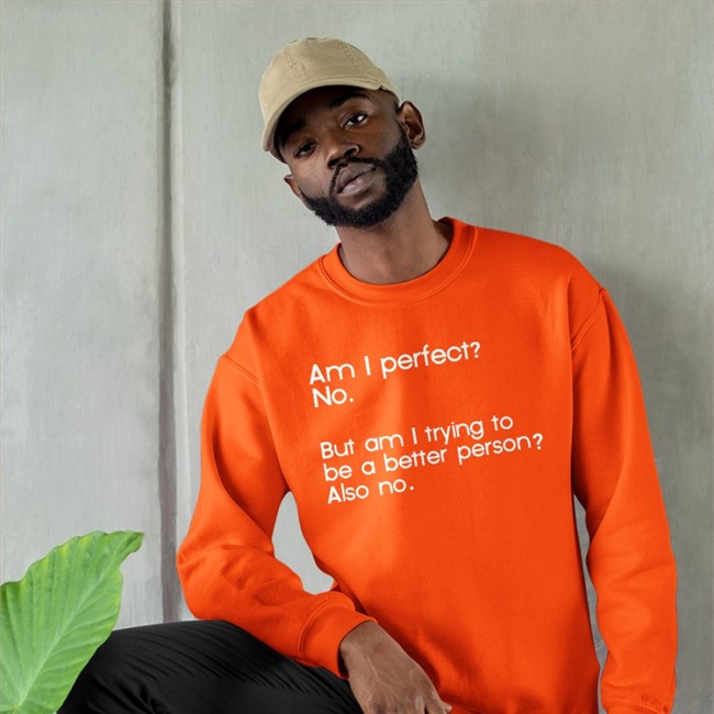 Am I Perfect No But Am I Trying To Be A Better Person Also No Cap Weird Thrift Store Shirts