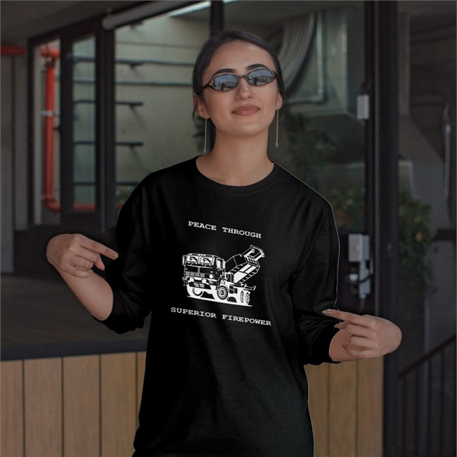 Duoble Dog On Truck Peace Through Superior Firepower T Shirt Pol Woj