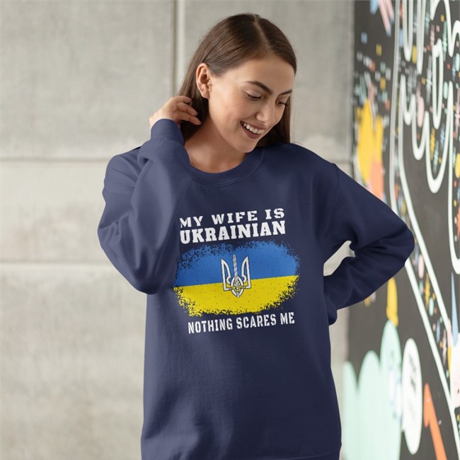 Ukraine Flag My Wife Is Ukrainian Nothing Scares Me Long Sleeve
