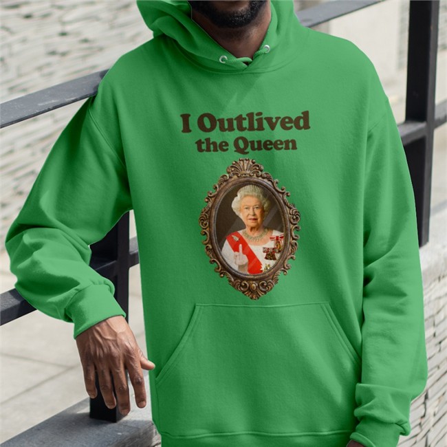 Love And Thunder Merch Elizabeth II I Outlived The Queen Zip Up Hooded Shirts That Go Hard