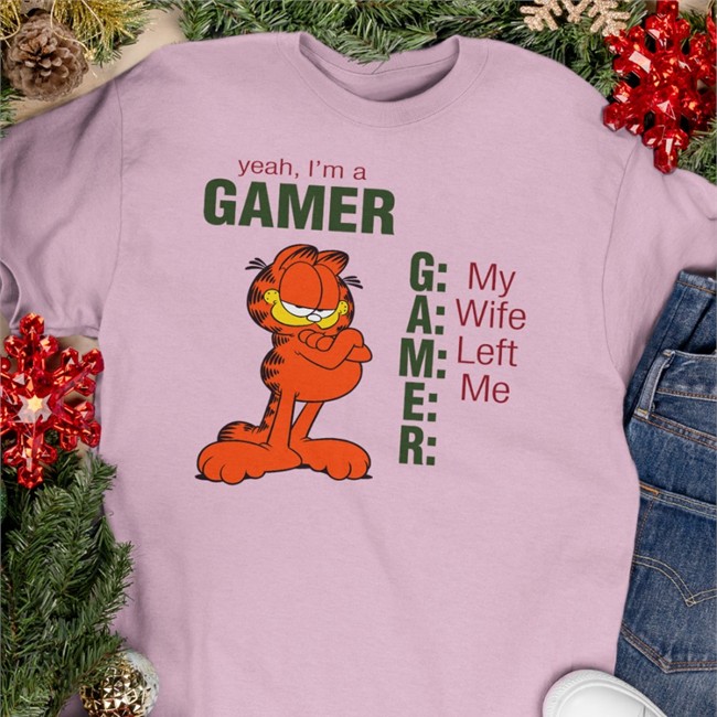 Garfield Shirts That Go Hard Yeah I'm A Gamer My Wife Left Me Shirt