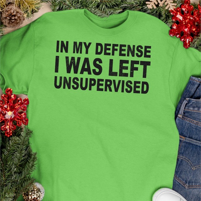 Happy ish cop In My Defense I Was Left Unsupervised Long Sleeve Tee
