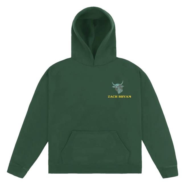 Official ZachBryan Merch Store Zach Bryan Shop Burn Burn Burn Tour Bull Pull Over Hoodie Green Apparel Clothing
