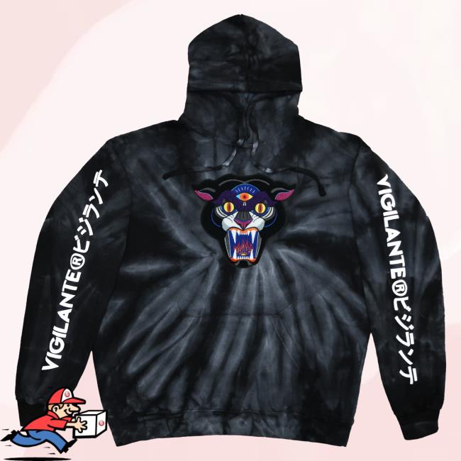 Official Vigilante Brand Merch Mike Ritch Panther Chenille Patch Tie Dye Problems With Authority Hoodies Black VigilanteBrand Tie-Dye