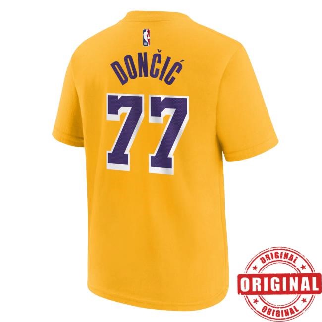 Luka Dončić Gold Los Angeles Lakers Player Name & Number Tee