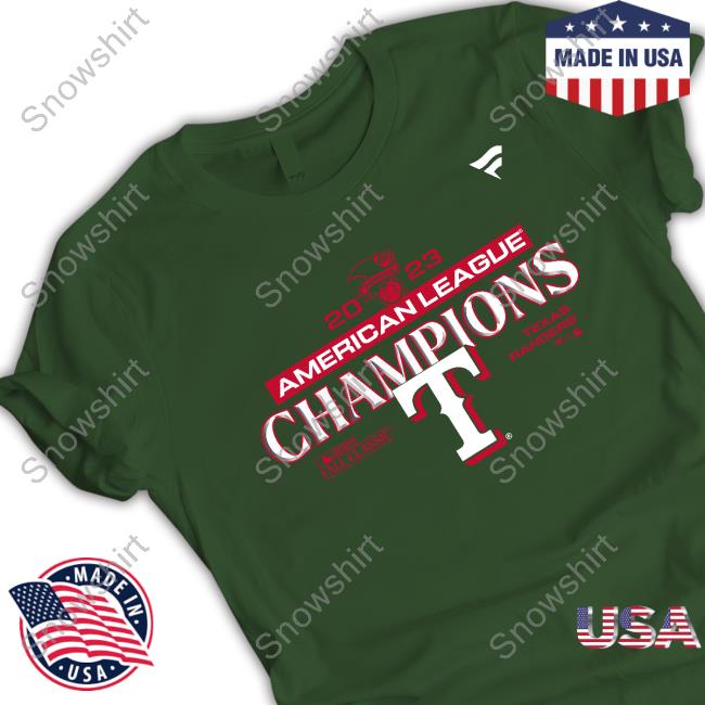 Official Texas Rangers Fanatics Branded 2023 American League Champions Locker Room Shirt Official Texas Rangers Fanatics Branded 2023 American League Champions Locker Room Tee Shirt