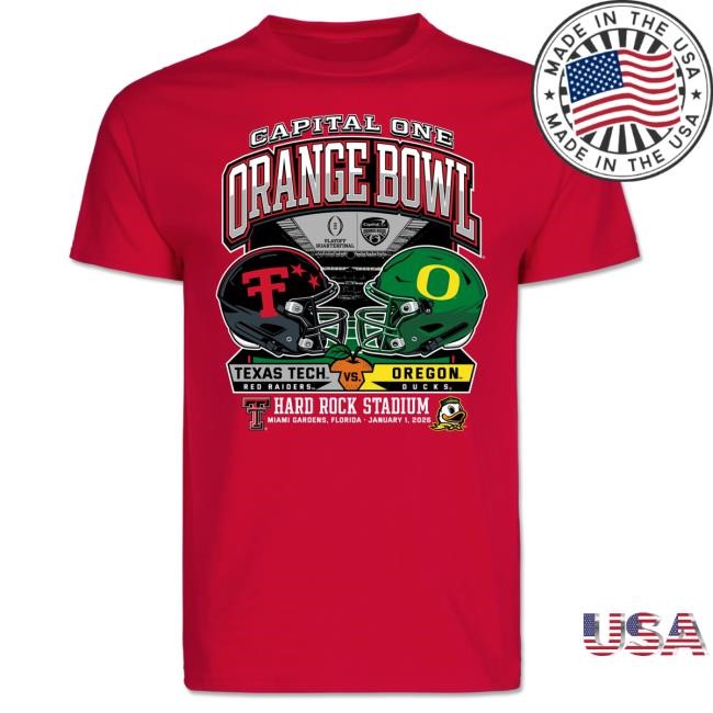 Official Red Raider Outfitter Texas Tech 2025 Orange Bowl - Dueling Helmets vs. Oregon - Shirts - RED
