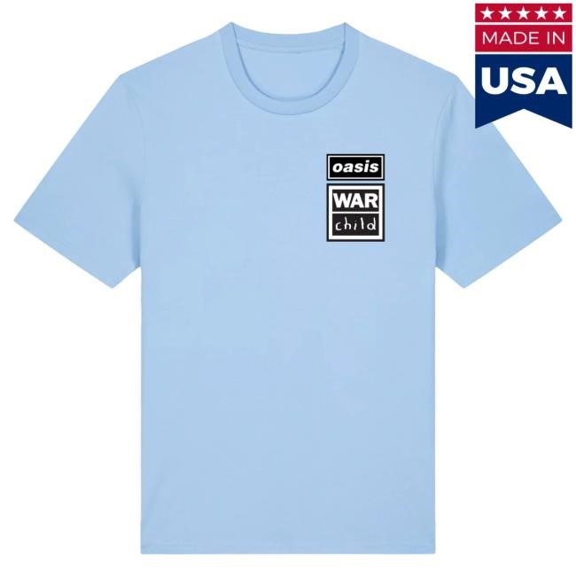 Official Oasis Merch Live '25 War Child T Shirt Light Blue