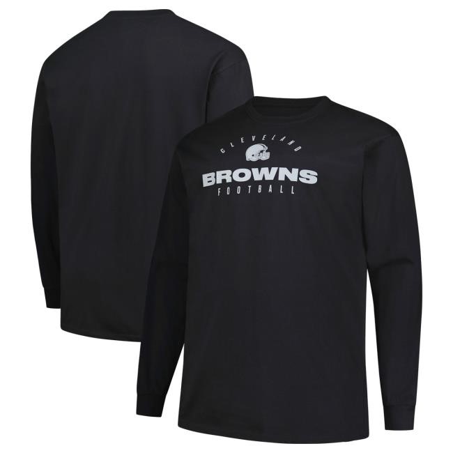 Official Men's Fanatics Black Cleveland Browns Big & Tall Coverage Scheme Long Sleeve T-Shirts