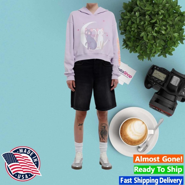 Sailor Moon Glitter Cats Crop LS Hoodie Sailor Moon Fan Network