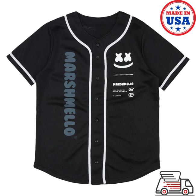 Official Marshmello Apparel Clothing Merch Store Marshmello Mello Gang Gang Baseball Jersey 30 Tees Black Marsh Mello Shop