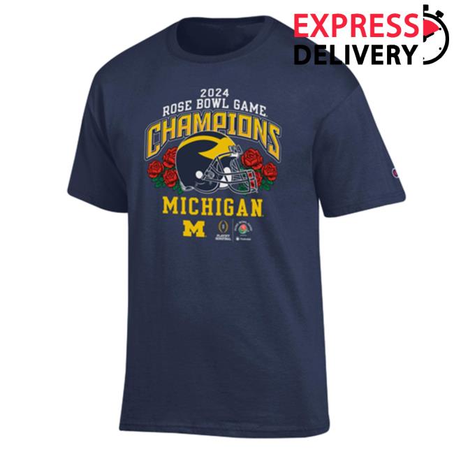 Official Mden Merch Store The M Den Michigan Rose Bowl Champion University Of Michigan Football 2024 Rose Bowl Game Champions Navy Popover Shirt Mden Apparel