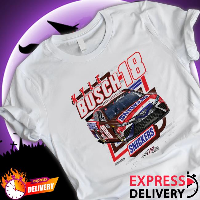 Official Kyle Busch Joe Gibbs Racing Team Collection White Snickerst Shirt Official Kyle Busch Joe Gibbs Racing Team Collection White Snickerst Tee