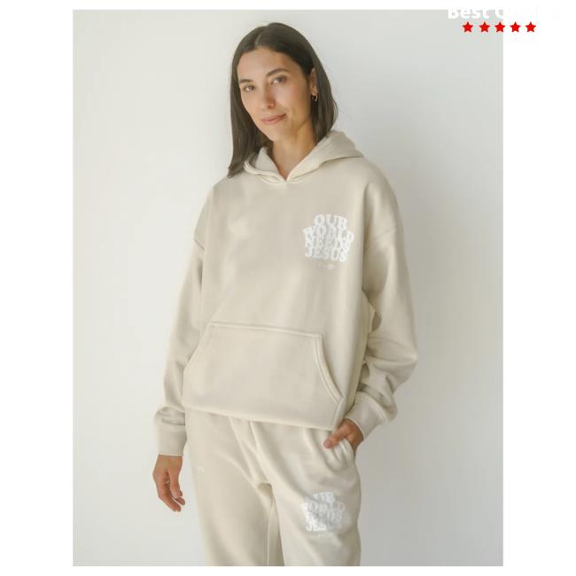 Official Elevated Faith Clothing Our World Needs Jesus Beige Unisex Sweater