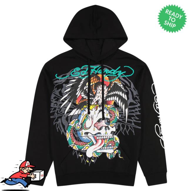 Official Ed Hardy Merch Store Battle Skull Black Crewneck Sweatshirt EdHardy Apparel Clothing Shop