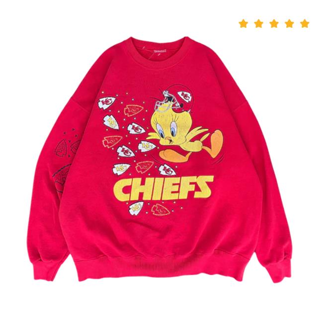 Kansas City Chiefs Westside Storey Vintage 90S Tweety Bird Looney Tunes Kc Chiefs Crewneck Sweatshirt