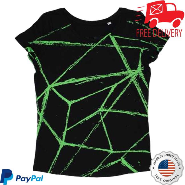 Official Radiohead Merch Thom Yorke All Over Print Green Lines Girls Black Scoop Tee Shirt Aop