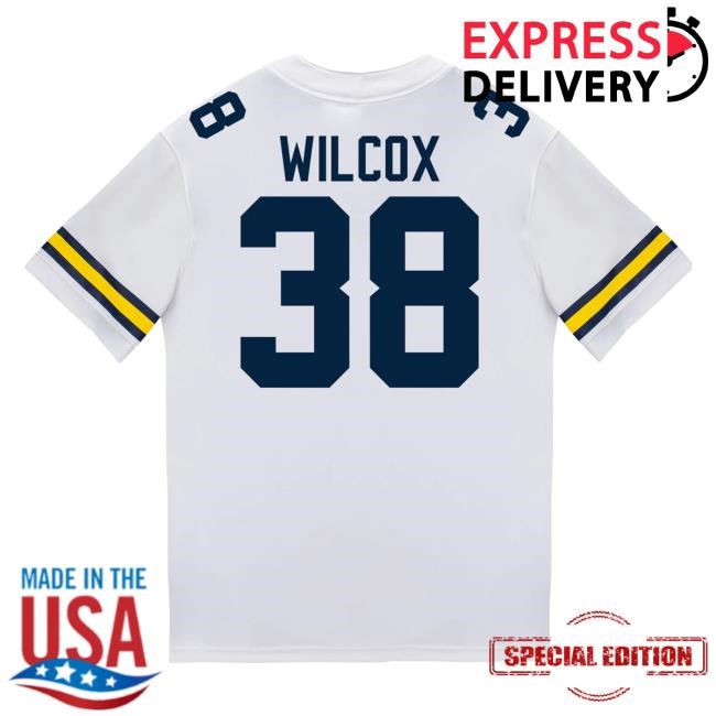 The M Den Michigan Wolverines #38 Bryce Wilcox Student Athlete White Football Jersey Tee