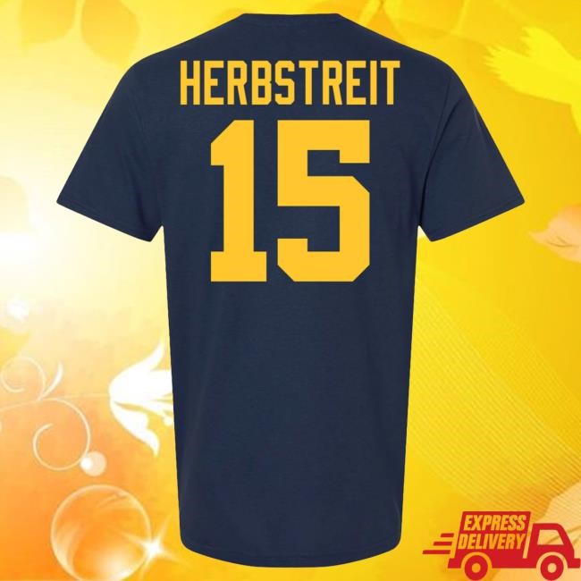 The M Den Michigan Wolverines #15 Chase Herbstriet Student Athlete Blue Football T Shirt