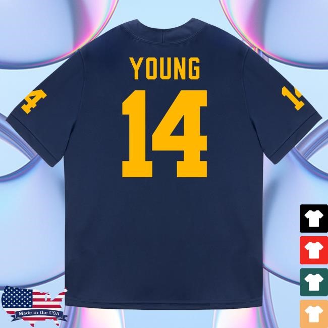 The M Den Michigan Wolverines #14 Jordan Young Student Athlete Blue Football Jersey T Shirt