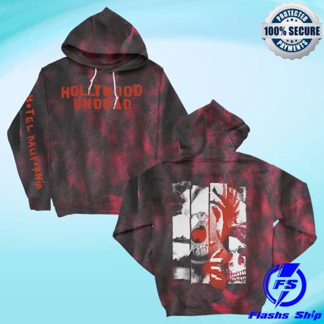 Official Hollywood Undead Merch Store HK Evil Skull Hooded Sweatshirt (Black/Red Crystal Dye) HollywoodUndead