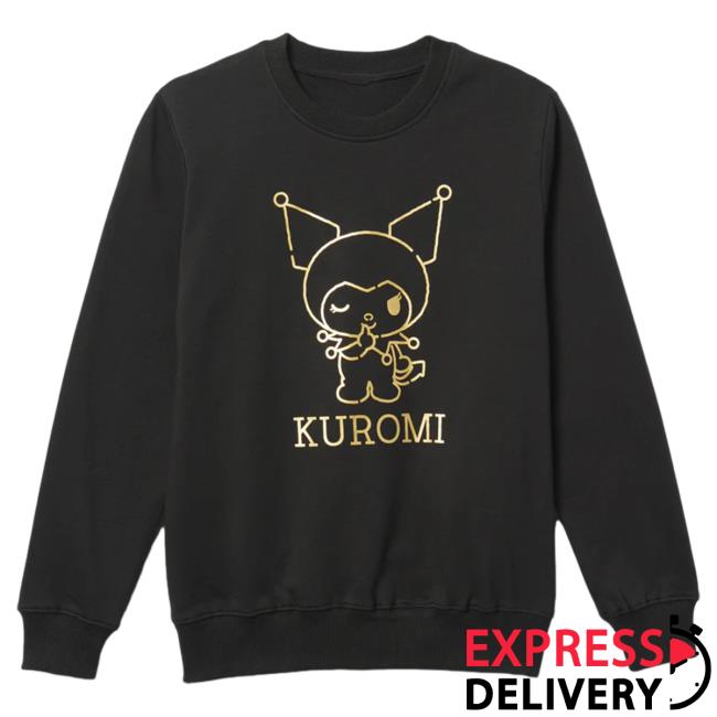 Official Sanrio Apparel Clothing Merch Store Shop Kuromi Metallic Print Attractive Hoodie Black