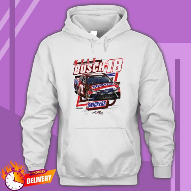 Official Kyle Busch Joe Gibbs Racing Team Collection White Snickerst Shirt Official Kyle Busch Joe Gibbs Racing Team Collection White Snickerst Shirt
