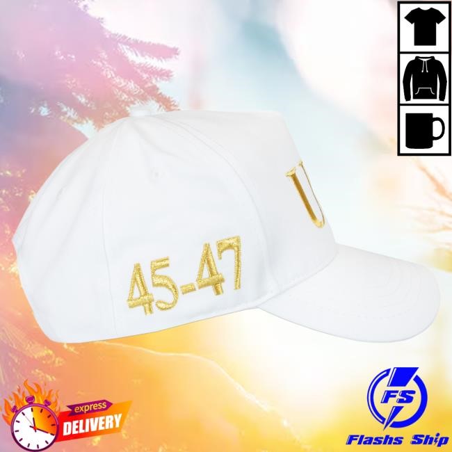 Official Donald Trump Merch Store USA 45-47 Cap White/Gold