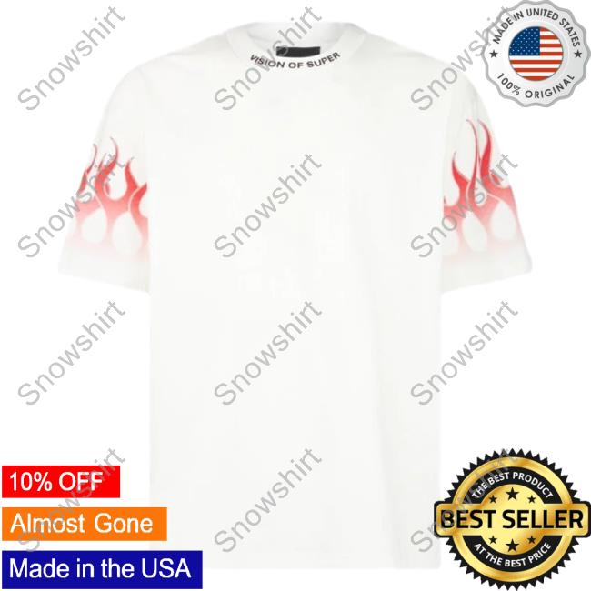 Official Vision Of Super White T Shirt With Red Gradient Flames