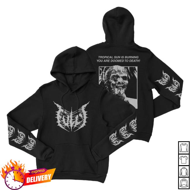 Official Night Shift Store Shop Fulci - Zombi 2 Tropical Sun Is Burning You Are Doomed To Death! Crewneck Sweatshirt Nightshift Merch