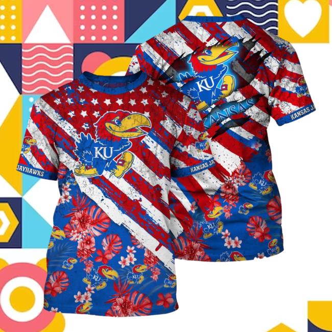 Official Kansas Jayhawks Tropical Flower Style And Flag All Over Printed 3D Shirt