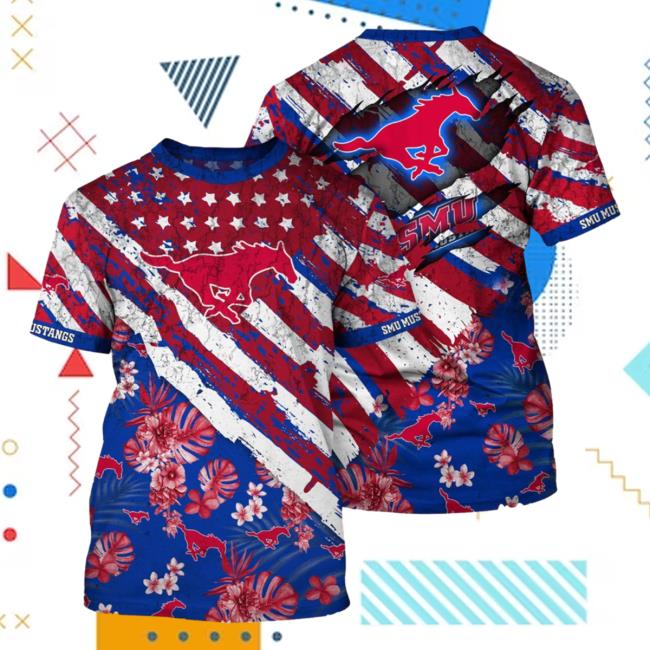 Banantees Smu Mustangs Tropical Flower Style And Flag All Over Printed 3D T-Shirt Shirt