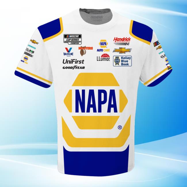 Official Nascar Store Merch Shop Chase Elliott Hendrick Motorsports Team Collection White Napa Sublimated Team Uniform T Shirt
